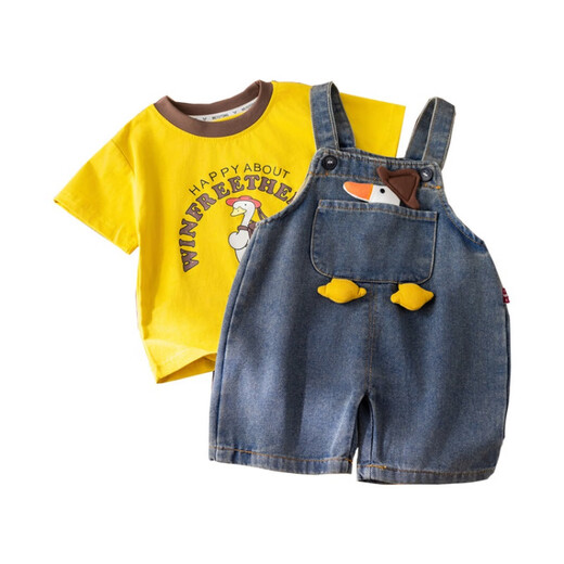 G.DUCKKIDS little yellow duck children's clothing boys summer suit 2025 new children's clothes one-year-old baby short-sleeved overalls two pieces red thin 90 sizes 1~2 years old [80-90cm]