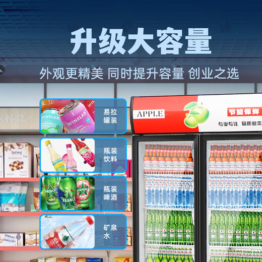 科尔星大容量冷藏单门展示柜双门饮料柜商用三门冰柜直冷风冷风冷无霜冷保鲜柜超市玻璃门冰箱立式啤酒柜 双门直冷688L（蓝白）