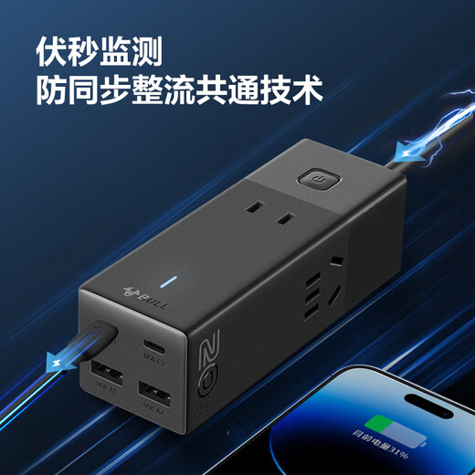 公牛（BULL）氮化镓20W快充插座/桌面充电站/USB插线板宿舍家用便携插排小电舱学生插座 2C2A+3插孔