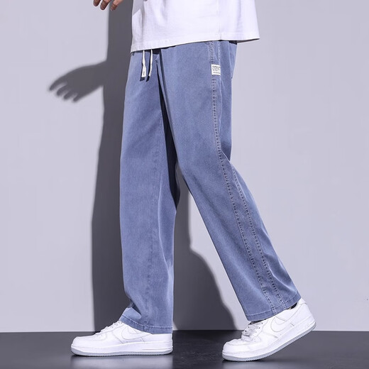 Woodpecker casual pants for men 2025 summer new trendy versatile wide-leg straight-leg pants for men slim and loose casual pants for men 1048 light blue + 1048 dark gray XL recommended 120-150Jin [Jin equals 0.5 kg] All size
