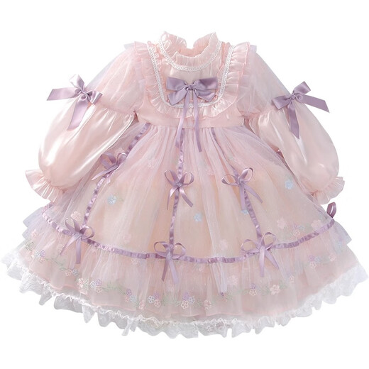 Anne You’s Girls Princess Lolita Vestido de moda de malla de malla de malla para niños Vestido de cumpleaños para niñas Pink 110
