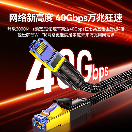 
Shanze eight-class 10 Gigabit pure copper network cable 2 meters CAT8-class shielded network connection cable rog game e-sports 8-core twisted pair home computer broadband cotton network finished jumper