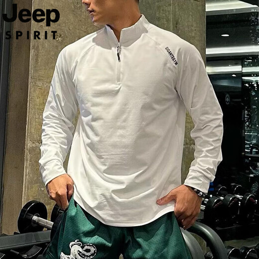 JEEP SPIRIT Jeep fitness long-sleeved men's loose elastic half-zip sports t-shirt running spring and autumn basketball training cycling jersey carbon gray M