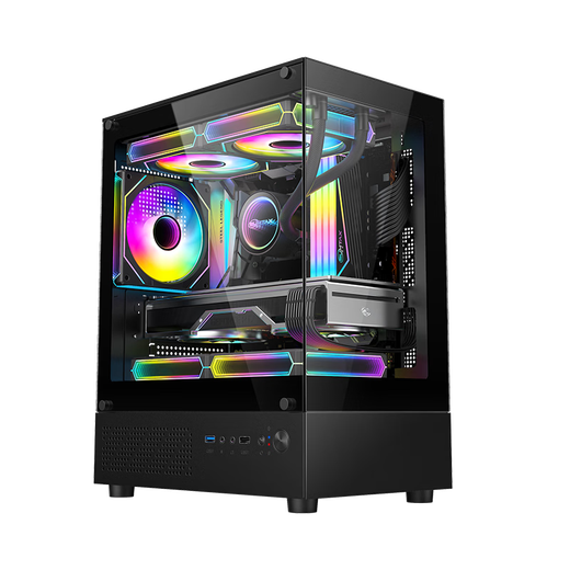 EVESKY 玄武MINI 无立柱海景房机箱 M-ATX主板/270°广角玻璃侧透 240水冷游戏电脑主机箱 支持4090显卡 玄武MINI-黑色+3个暮光炫彩风扇