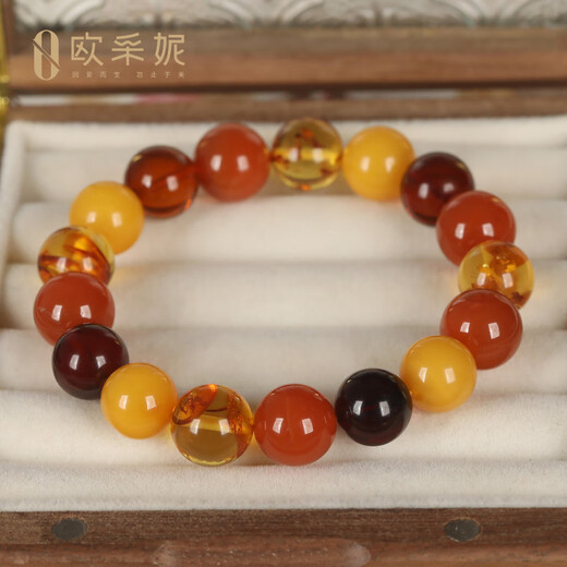 OUCERNY beeswax bracelet natural amber raw stone flower amber southern red agate blood amber multi-treasure bracelet as a gift for my wife and mother