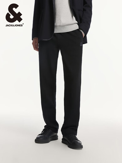 JACK&JONES new spring and summer fashionable commuting simple versatile comfortable solid color pure cotton sports sweatpants straight casual pants for men E40 black M is a bit large, it is recommended to take one size smaller