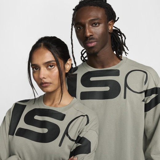 耐克（NIKE）官方ISPA男女长袖上衣情侣纯棉休闲运动叠搭舒适FJ7375 053暗泥灰/黑 L