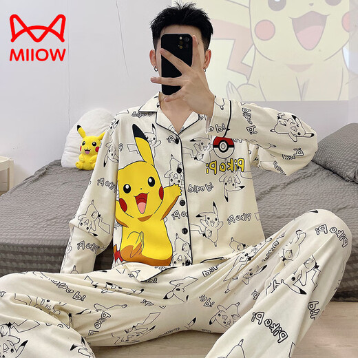 猫人（MiiOW）2025新款男士睡衣春秋款长袖薄款青少年卡通学生夏季天家居服套装 9902男款 2XL 标准(高180\180斤)