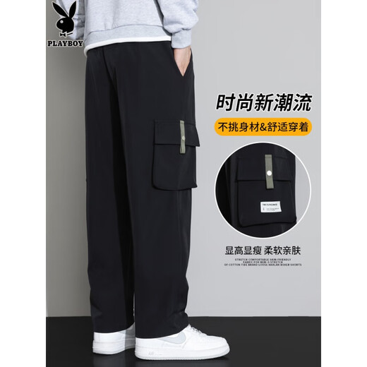 花花公子;PLAYBOY工装裤男士2025新款夏季阔腿宽松直筒春秋款休闲长裤子男款 9930灰色 M