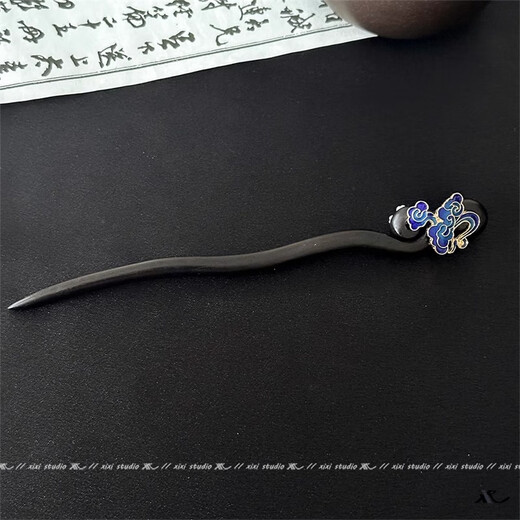 Two Worlds Happy Chinese style black wood high-end hairpin ancient style wooden hairpin horse skirt accessories auspicious cloud hairpin headdress hairpin auspicious cloud hairpin