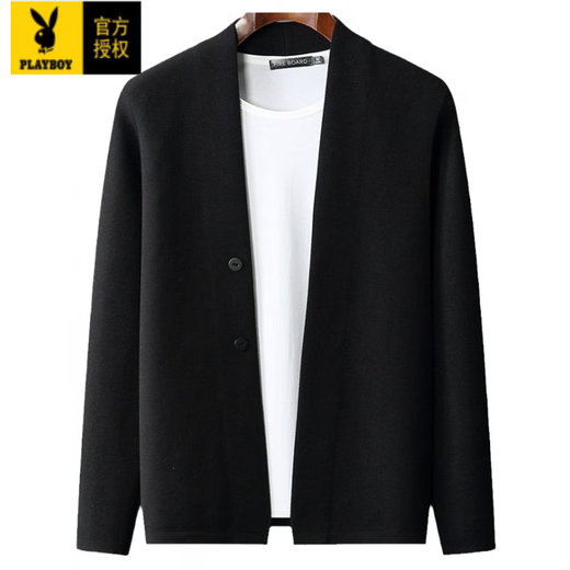 Playboy (Playboy) Trendy Brand Woll gestrickt Strickjacke Herren koreanische Version Frühling und Herbst V-Ausschnitt Außenpullover Solid Color Business Casual Strick Jacke Trendy Black [Light Luxury High-End] 3xl