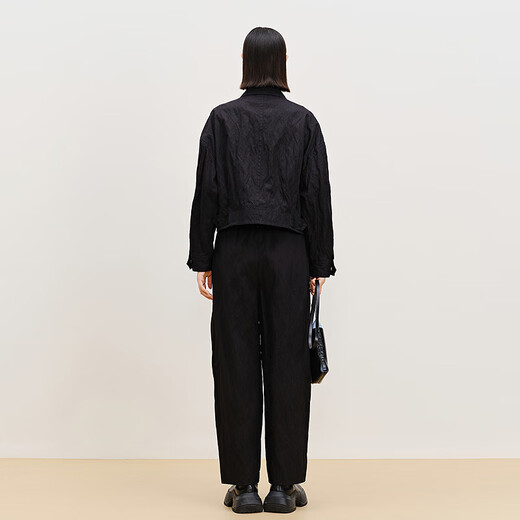 AUM easy suit AUM 2025 spring new fashion slightly wrinkled texture metal wire work jacket trousers black jacket S