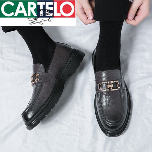 Cartelo echte Leder -Ladung Herren -Slipper Lazy Trend Sommer Herrenschuhe Britische Freizeitlederschuhe Koreanische Version Bean Dou Schuhe Männer 9761 Schwarz 39