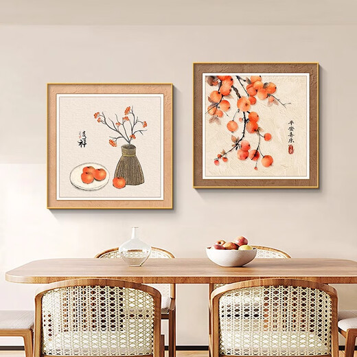 Ji Ledu Shishi Ruyi new Chinese restaurant decoration painting living room 2025 new simple light luxury high-end hanging painting mural Shishi Ruyi-B 30*30cm aluminum alloy frame gold-canvas