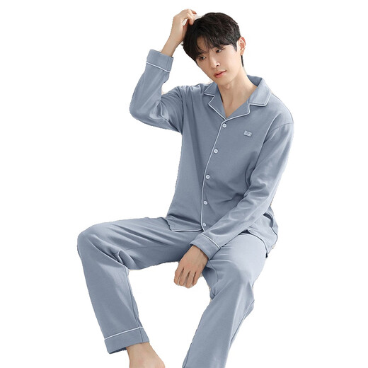 Langsha Pure Cotton Pajama для мужского весеннего и осеннего стиля 2025 Новые брюки с длинным рукавом большого размера набор домашней одежды набор летнего тонкого стиля 826 Вес 171-190JIN [Джин равняется 0,5 кг] 3XL