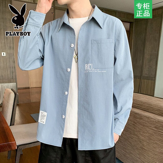Playboy 2025 Langarmes Hemd Herren Frühling und Sommer Lose Dünnmantel koreanischer Stil Trendy Casual Ins Trendy Brand Sonnenschutzhemd 680 Hellgrau + 679 Hellblau XL [Vorgeschlagen 115-130jin [Jin gleich 0,5 kg]]]