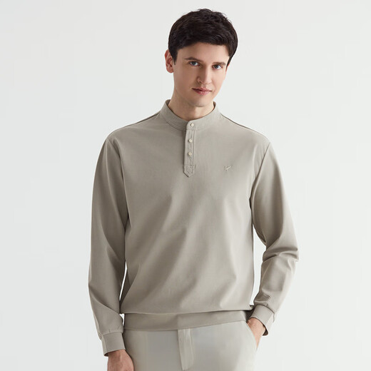 Qian Zhihe New Chinese Henry Collar Sweatshirt Men's 2025 Spring New Business Casual Long Sleeve Top Men's Spring and Autumn Bottoming Shirt 02A Khaki 2XL