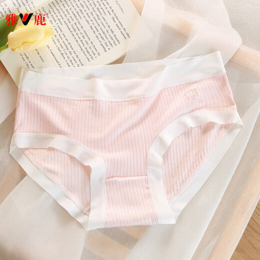 雅鹿内裤女透气少女中腰内裤女夏简约甜美少女内裤小熊  699# 蓝色 1条 L 95-120斤