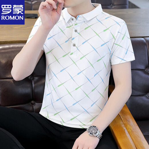 Romon (Romon) 2025 Sommer Neues Polo-Shirt kurzärmelige Männer trendige Marke Slim Revers halbärmelig T-Shirt Herren T-Shirt Top F9226 White 2xl