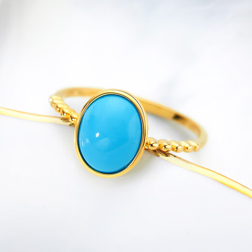 Diamond yellow 18K gold egg surface turquoise ring for women, colored gemstone ring, colorful gem ring for wife, girlfriend birthday gift, yellow 18K gold turquoise 7mm*9mm