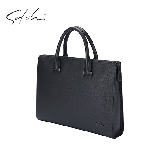 SATCHI briefcase business casual genuine leather multi-compartment styling simple first layer cowhide men's bag can hold 13-inch computer black 14-inch