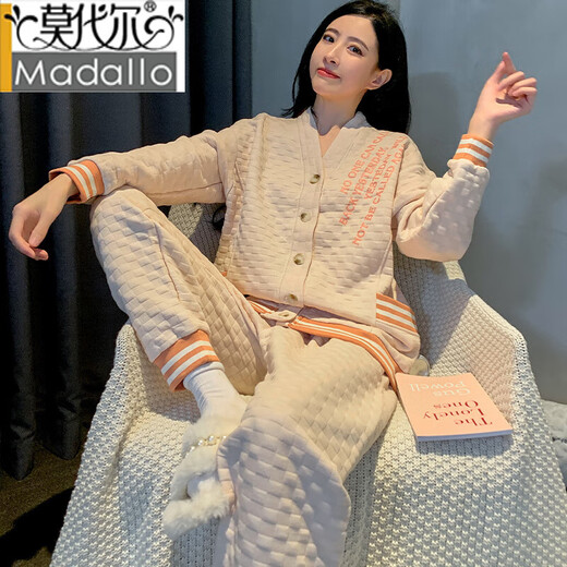 
Modal air cotton mezzanine pajamas for women in spring and autumn and winter pure cotton long sleeve thickened thin cotton home clothing set can be worn outside MFB15271 women M women Suitable for weight 80-100 Jin [Jin equals 0.5 kg]