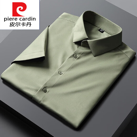 Pierre cardin ice short-sleeved shirt men's summer thin business formal wear glossy half-sleeved summer traceless shirt knitted knitted white DGC21-5 39 (120-135Jin [Jin equals 0.5 kg] wear)