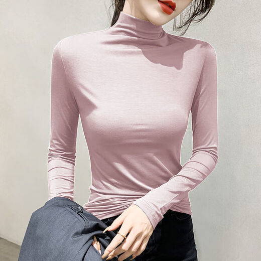 Spring new modal half turtleneck bottoming shirt for women in autumn and winter, versatile slim solid color inner long-sleeved T-shirt top D56-black 3XL recommended 145-160