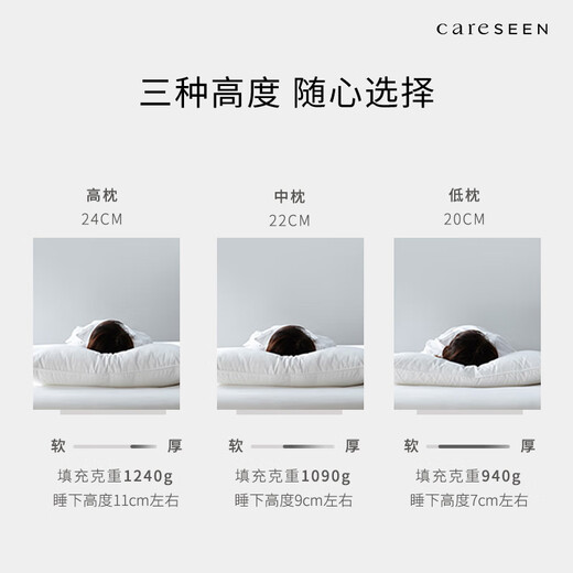 Almohada de hotel de cinco estrellas Kangerxin, núcleo de almohada de fibra abajo, almohada de protección para el cuello para adultos, un solo disparo, un solo disparo 2 blancos, almohada baja (48*74cm*1050g) de una pieza