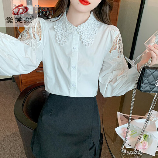 黛芙熙刺绣棉衬衫女2025年秋装新款时尚绣花白色衬衣宽松百搭长袖上衣 CY9227 白色 L 【建议111-120斤】