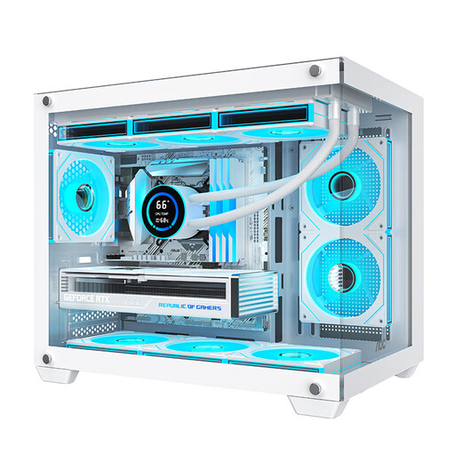 AOCCG392 MATX-Raumgehäuse mit Meerblick ohne Säulen, Panorama-Seitenansicht, ITX-Computer-Hauptgehäuse, hochwertiges Desktop-DIY-Spiel E-Sport, unterstützt 360 wassergekühltes Weiß, CG392W weiß + 6 T120-Lüfter, standardmäßig 2 negativ und 4 positiv