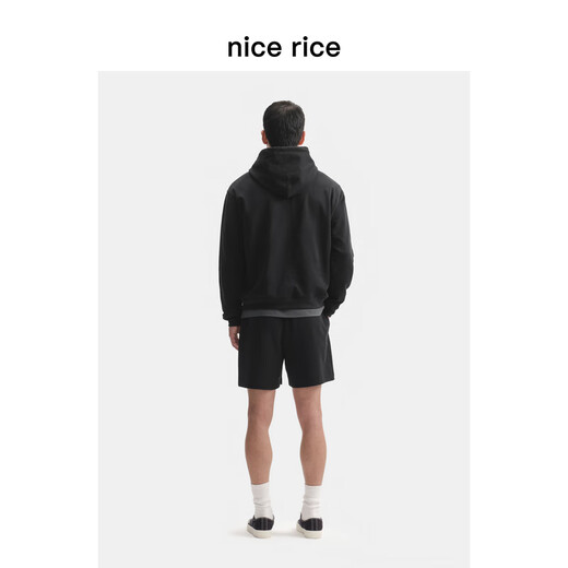 nice rice好饭 25春季新品全棉350G拼罗纹宽松针织短卫裤NHC12118 煤石黑（350G） M