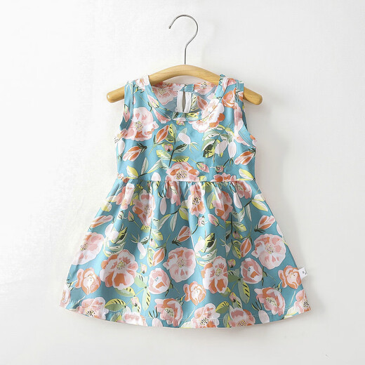 Baby dress, holiday style girl's floral sleeveless dress, thin cotton silk princess dress, T-W2 colorful bunny skirt 110, recommended height around 90