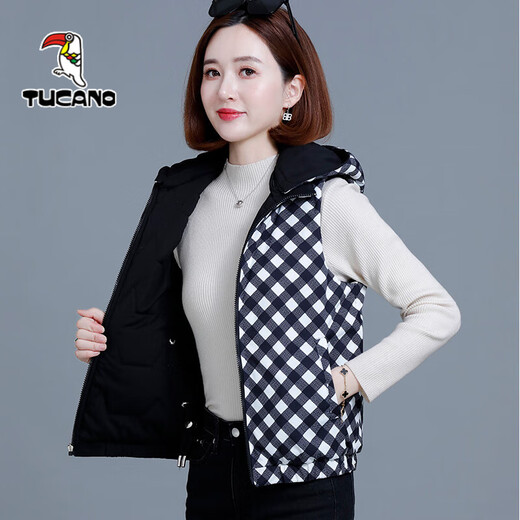 Woodpecker reversible women's down cotton vest 2024 new vest outer wear middle-aged and small autumn and winter vest for women pickle yellow XL recommended weight 115-130Jin Jin equals 0.5 kg