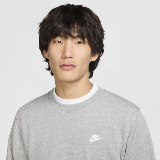Nike (NIKE) official men's french wool top autumn round neck sweatshirt embroidery soft and comfortable FN3889 063 color adjustment dark gray/white L