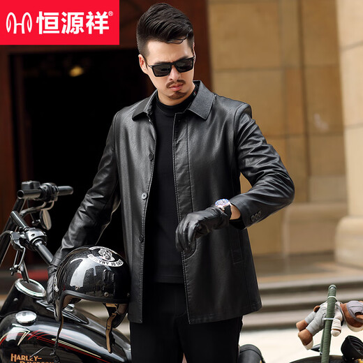 恒源祥海宁真皮皮衣男中年春秋新款商务休闲绵羊皮夹克中长款风衣爸爸装 浅棕色9907 侧兜 薄款 XL 180(150-165斤左右)