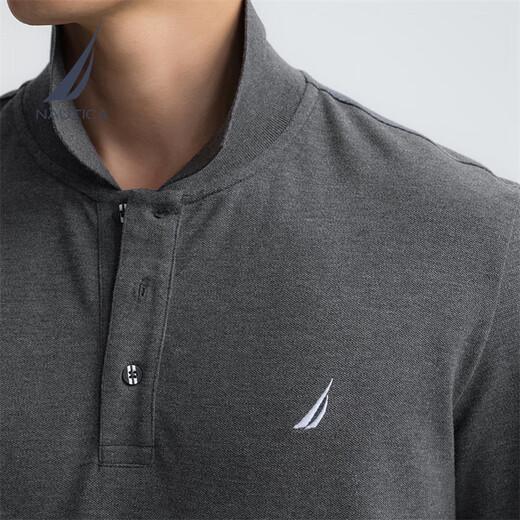 NAUTICA Shopping mall same style men's 25 spring and autumn new style cotton ammonia pique elastic and stylish long-sleeved POLO shirt for men dark gray 0MR M