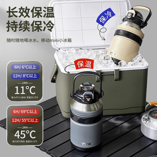 TKKtkk double drink cover thermos large capacity sports insulation kettle men's outdoor portable straw cold water cup leopard black 1000ml double drink cover/send strap