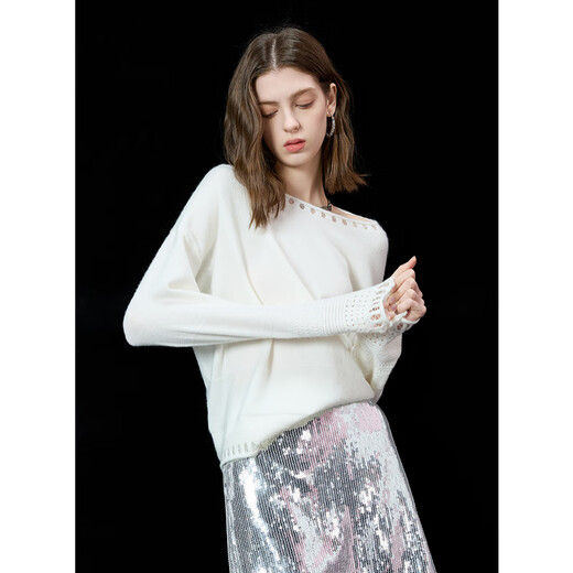 Sancai 2025 Spring New Lazy Style Loose Hollow Round Neck Drop Shoulder Sleeve Sweater Knitwear Pullover for Women
