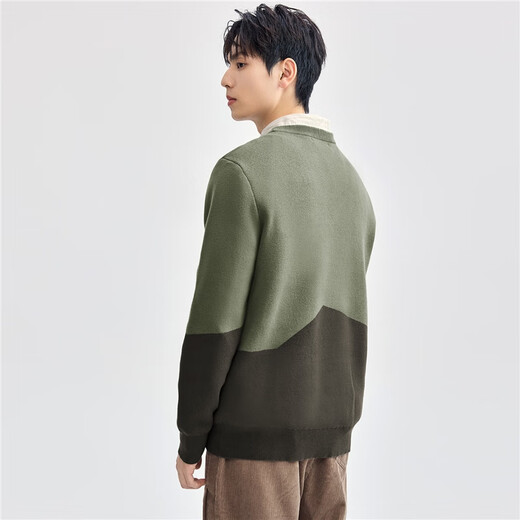 Giordano sweater men's autumn and winter new combed pure cotton color-blocking round neck pullover knitted sweater men 01054781 53 wreath green L