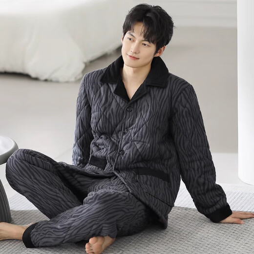 Modal Pyjamas Herren Dreischicht reines Baumwollverdickter Samt Herbst und Winterstil warmer Winter großer Home-Kleidungsstück 3886 m (165 Größe) empfohlen, Gewicht zu tragen 100-12