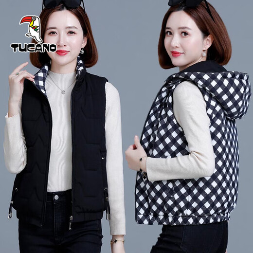 Woodpecker reversible women's down cotton vest 2024 new vest outer wear middle-aged and small autumn and winter vest for women pickle yellow XL recommended weight 115-130Jin Jin equals 0.5 kg