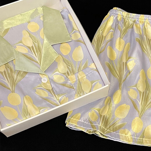 Mu Yilin [6386 personas alabadas] pijamas de tulipán para mujeres en verano delgada seda de seda de manga corta de manga corta para mujeres en verano