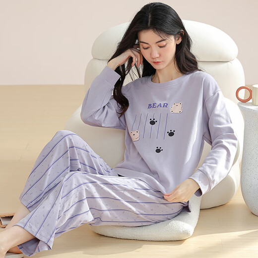 Yalu Pajamas Women's Pure Cotton 2025 New Internet Celebrity Pajamas Women's Spring and Autumn Large Size Long Sleeve Cute Home Clothes Set NSWR-01N9904 L Recommended 100-120 Jin Jin equals 0.5 kg