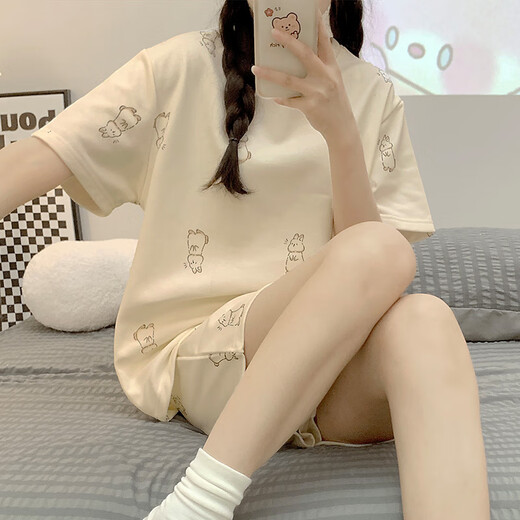 GTYUWVG睡衣女夏天短袖卡通可爱兔子2025年春夏季韩版圆领家居服套装 1047小狗 M  建议体重75-95斤