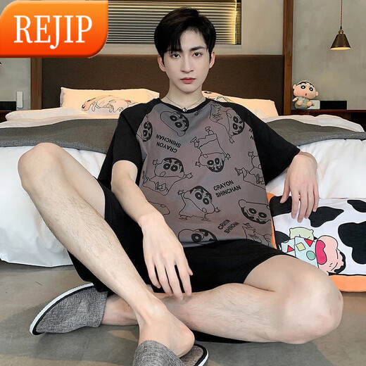 REJIP男士睡衣短袖春夏天季薄款卡通青少年可外穿男款加大码家居服套装 6621 L 100-135斤
