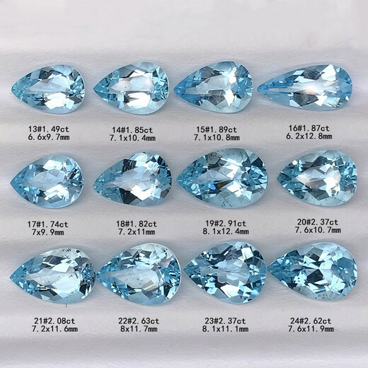 Blue Xianghe 6 drop-shaped aquamarine ring surface loose stone inlaid with 18K gold and silver men and women gift ring pendant bracelet earrings 1.1 carat 12#