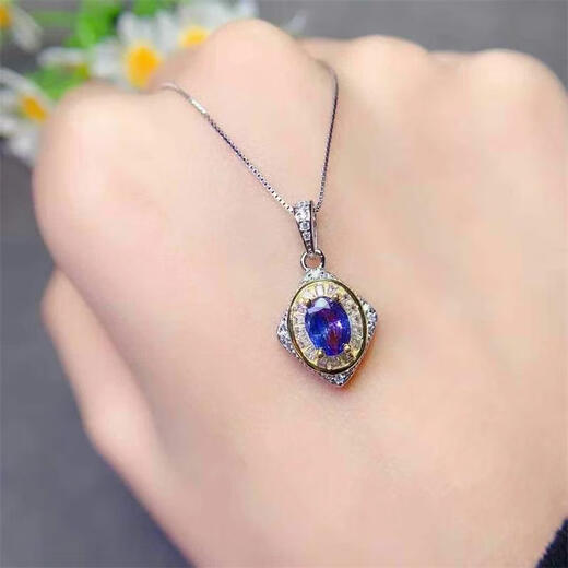 Fujiu natural tanzanite pendant for women 925 silver gold-plated two-color gemstone necklace 5*7mm new temperament birthday gift