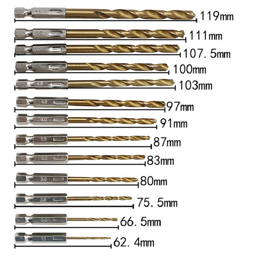 SMVP hexagonal handle twist drill bit collection small high-speed steel straight handle pistol charging rotary nozzle wind batch woodworking drilling set hexagonal handle twist drill 13-piece set (1.5-6.5mm)
