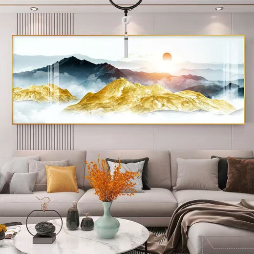 Jihe Wanshixing Kreuzstich fertiges Wohnzimmer hängen mit Rahmen Horizontale Einzellandschaft Neues chinesisches Stil Landschaftslandschafts Sand XL-679 Rahmen 50*180 cm Flachkristall Porzellanmalerei